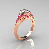 Classic 14K Rose Gold Oval White and Pink Sapphire Wedding Ring Engagement Ring R194-14KRGPSNWS-1