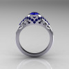 Classic 10K White Gold Oval Blue Sapphire Wedding Ring Engagement Ring R194-10KWGNBS-2