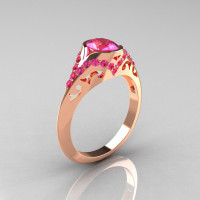 Classic 14K Rose Gold Oval Pink Sapphire Wedding Ring Engagement Ring R194-14KRGNPS-1