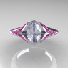 Classic 14K White Gold Oval White and Pink Sapphire Wedding Ring Engagement Ring R194-14KWGPSNWS-4