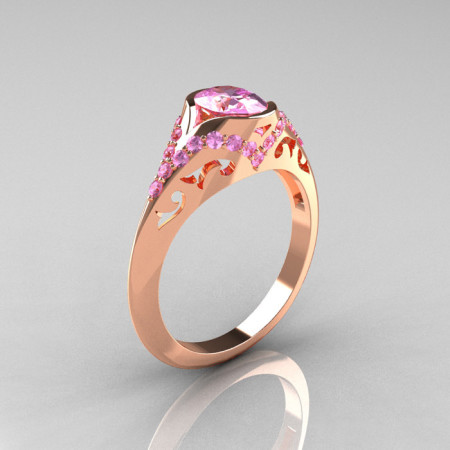 Classic 14K Rose Gold Oval Light Pink Sapphire Wedding Ring Engagement Ring R194-14KRGNLPS-1