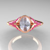 Classic 14K Rose Gold Oval White and Pink Sapphire Wedding Ring Engagement Ring R194-14KRGPSNWS-4