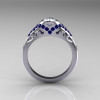Classic 14K White Gold Oval White and Blue Sapphire Wedding Ring Engagement Ring R194-14KWGBSNWS-2