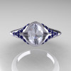Classic 14K White Gold Oval White and Blue Sapphire Wedding Ring Engagement Ring R194-14KWGBSNWS-4