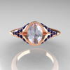 Classic 14K Rose Gold Oval White and Blue Sapphire Wedding Ring Engagement Ring R194-14KRGBSNWS-4