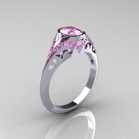 Classic 14K White Gold Oval Light Pink Sapphire Wedding Ring Engagement Ring R194-14KWGNLPS-1