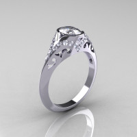 Classic 14K White Gold Oval White Sapphire Diamond Wedding Ring Engagement Ring R194-14KWGDNWS-1