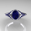 Classic 10K White Gold Oval Blue Sapphire Wedding Ring Engagement Ring R194-10KWGNBS-4