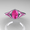 Classic 10K White Gold Oval Pink Sapphire Wedding Ring Engagement Ring R194-10KWGNPS-4