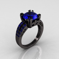 Modern Vintage 14K Black Gold 3.0 Carat Blue Sapphire Solitaire Ring R102-14KBGBS-1