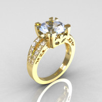 Modern Vintage 14K Yellow Gold 3.0 Carat Aquamarine Diamond Solitaire Ring R102-14KYGDAQ-1
