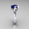 Modern French 10K White Gold 1.23 CT Princess Blue Sapphire Diamond Engagement Wedding Ring R176-10WGDBS-3