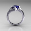 Modern French 10K White Gold 1.23 CT Princess Blue Sapphire Diamond Engagement Wedding Ring R176-10WGDBS-2