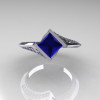 Modern French 10K White Gold 1.23 CT Princess Blue Sapphire Diamond Engagement Wedding Ring R176-10WGDBS-4