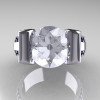 Modern 14K White Gold 3.0 Russian Cubic Zirconia Blue Sapphire Bridal Ring R196-14KWGBSRCZ-4