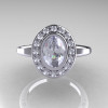 Classic Italian 14K White Gold Oval White Sapphire Diamond Engagement Ring R195-14KWGDNWS-4