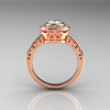 Classic Italian 14K Rose Gold Oval White Sapphire Diamond Engagement Ring R195-14KRGDNWS-2
