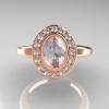Classic Italian 14K Rose Gold Oval White Sapphire Diamond Engagement Ring R195-14KRGDNWS-4