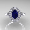 Classic Italian 14K White Gold Oval Blue Sapphire Diamond Engagement Ring R195-14KWGDNBS-4
