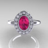 Classic Italian 14K White Gold Oval Pink and White Sapphire Diamond Engagement Ring R195-14KWGWPS-4