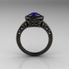 Classic Italian 14K Black Gold Oval Blue Sapphire Engagement Ring R195-14KBGNBS-2