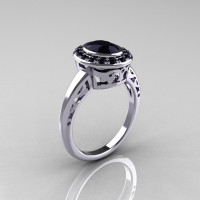 Classic Italian 14K White Gold Oval Black Diamond Engagement Ring R195-14KWGBDD-1