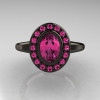 Classic Italian 14K Black Gold Oval Pink Sapphire Engagement Ring R195-14KBGNPS-4