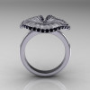 Natures Nouveau 14K White Gold Black Diamond Water Lily Leaf Bridal Ring NN121-14KWGSBD-2