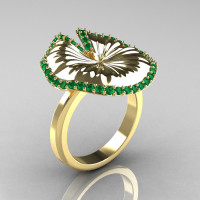 10K Yellow Gold Emerald Water Lily Leaf Wedding Ring Engagement Ring NN121-10KYGEM-1