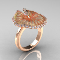14K Rose Gold Diamond Water Lily Leaf Wedding Ring Engagement Ring NN121-14KRGSD-1