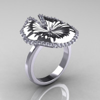 14K White Gold Diamond Water Lily Leaf Wedding Ring Engagement Ring NN121-14KWGD-1