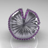 14K White Gold Lilac Amethyst Water Lily Leaf Wedding Ring Engagement Ring NN121-14KWGLA-4