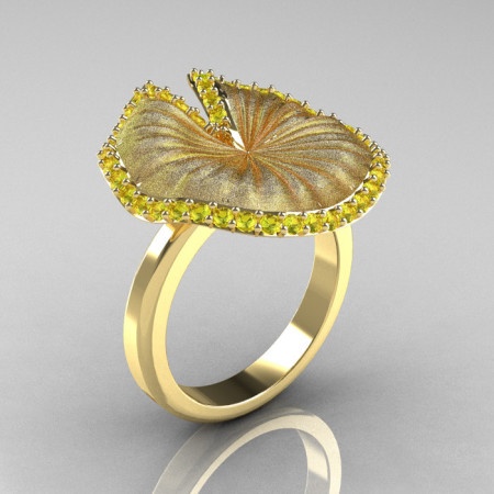 14K Yellow Gold Yellow Sapphire Water Lily Leaf Wedding Ring Engagement Ring NN121-14KYGSYS-1