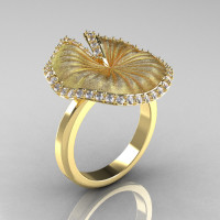 14K Yellow Gold Diamond Water Lily Leaf Wedding Ring Engagement Ring NN121-14KYGSD-1