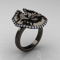 18K Black Gold Diamond Water Lily Leaf Wedding Ring Engagement Ring NN121-18KBGD-1
