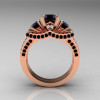 French 14K Rose Gold Three Stone Black Diamond Wedding Ring Engagement Ring Bridal Set R182S-14KRGBD-2