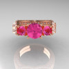 French 14K Rose Gold Three Stone White and Pink Sapphire Wedding Ring Engagement Ring Bridal Set R182S-14KRGWPS-4