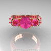 French 14K Rose Gold Three Stone Pink Sapphire Wedding Ring Engagement Ring Bridal Set R182S-14KRGPS-4