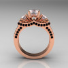 French 14K Rose Gold Three Stone Black Diamond White Sapphire Wedding Ring Engagement Ring Bridal Set R182S-14KRGBDWS-2