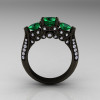 14K Black Gold Three Stone Diamond Emerald Solitaire Ring R200-14KBGDEM-2