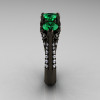 14K Black Gold Three Stone Diamond Emerald Solitaire Ring R200-14KBGDEM-3