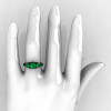 14K Black Gold Three Stone Diamond Emerald Solitaire Ring R200-14KBGDEM-5
