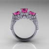 Classic 10K White Gold Three Stone Diamond Pink Sapphire Solitaire Ring R200-10KWGDPS-2