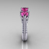 Classic 10K White Gold Three Stone Diamond Pink Sapphire Solitaire Ring R200-10KWGDPS-3