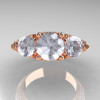 18K Rose Gold Three Stone Diamond Cubic Zirconia Solitaire Ring R200-18KRGDCZ-3