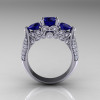 Classic 14K White Gold Three Stone Diamond Blue Sapphire Solitaire Ring R200-14KWGDBS-2