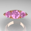 Classic 14K Rose Gold Three Stone Diamond Light Pink Sapphire Solitaire Ring R200-14KRGDLPS-4