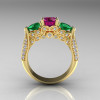 14K Yellow Gold Three Stone Diamond Emerald Amethyst Solitaire Ring R200-14KYGDAMEM-2