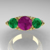 14K Yellow Gold Three Stone Diamond Emerald Amethyst Solitaire Ring R200-14KYGDAMEM-4