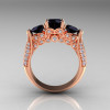 14K Rose Gold Three Stone Black and White Diamond Solitaire Ring R200-14KRGDBD-2